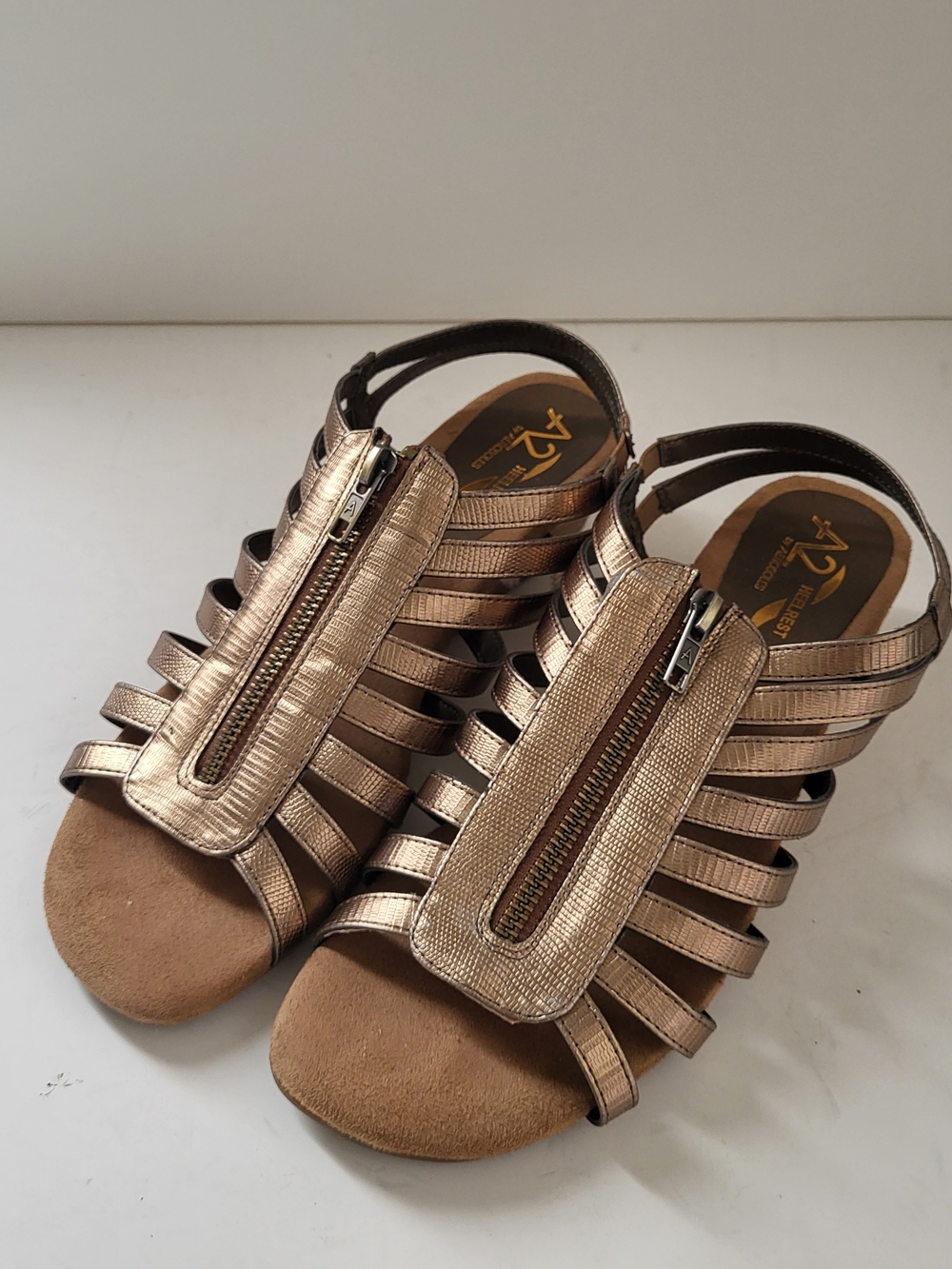 AEROSOLES Metallic Bronze  Zip-Front Gladiator Sandals